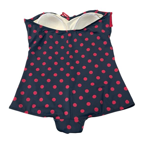 Bettie Page Polka Dot One Piece Swimsuit Size 14 Strapless Pinup Retro Bow - Picture 2 of 8